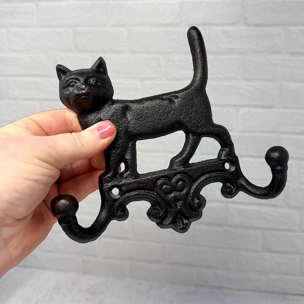 Cast Iron Cat Wall Hook Rustic Farmhouse Coat Hooks Vintage Style Entryway Decor